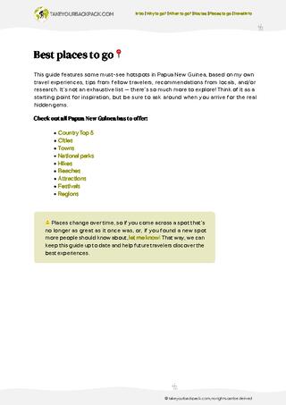 example page 3 from our offline Travel Guide for Papua New Guinea